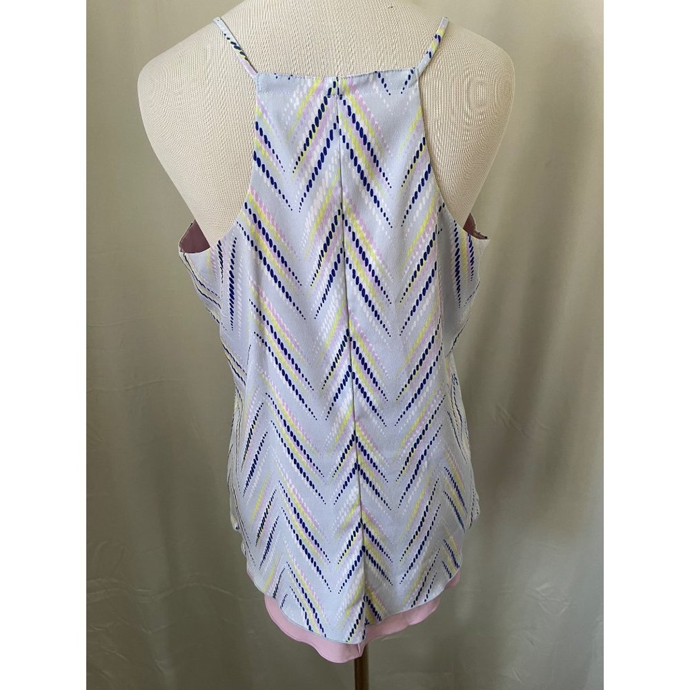 Candies Light Blue Chevron Print Spaghetti Strap V-Neck Tank Top - Picture 7 of 12